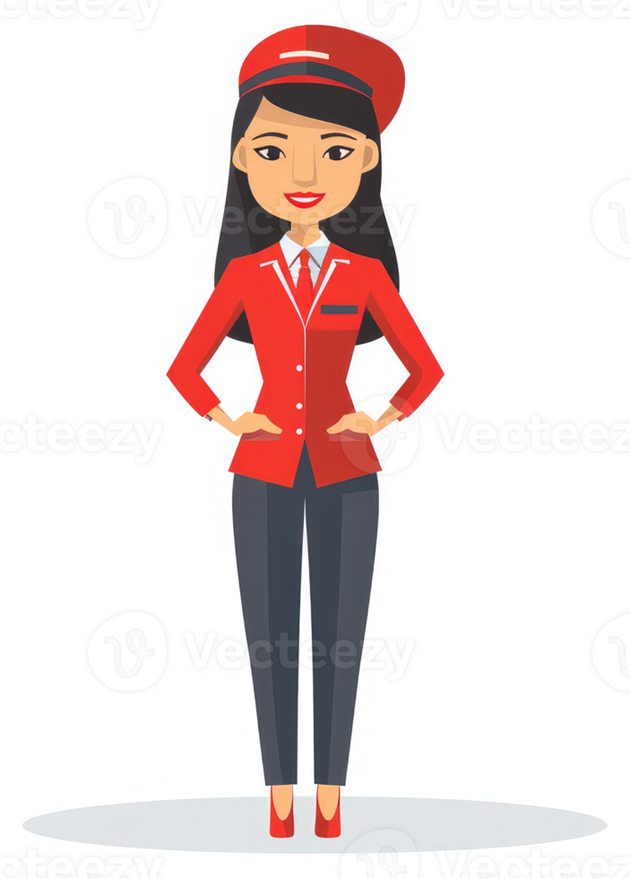 A cartoon illustration of a woman in a red uniform. png