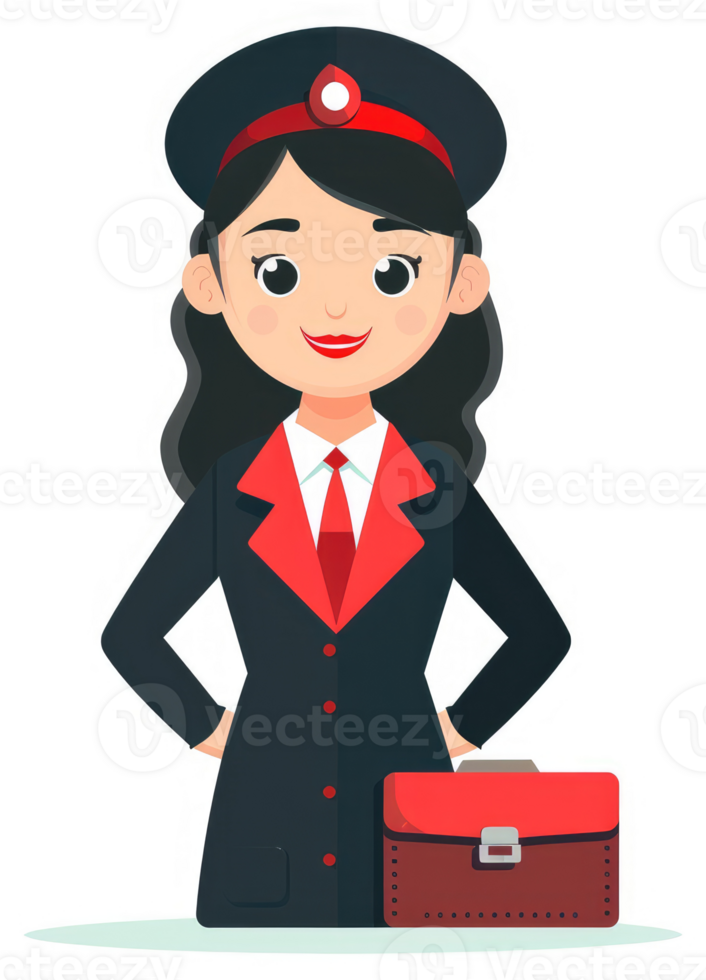 A cartoon illustration of a woman in a professional uniform with a briefcase. png