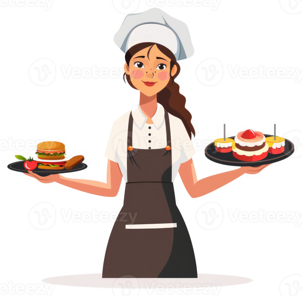 A chef holding trays of diverse food items. png