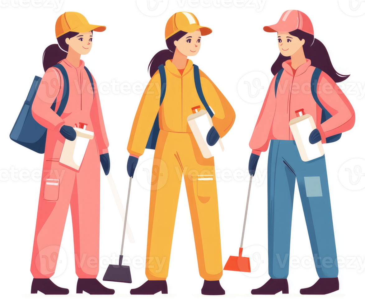 Three women in protective clothing, likely pest control workers. png