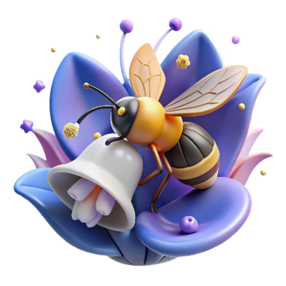 beautiful vintage Bumblebee on Bluebell Close Up Isolated authentic png