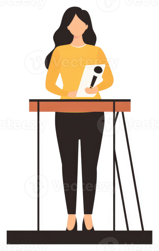 A woman giving a speech behind a podium. png