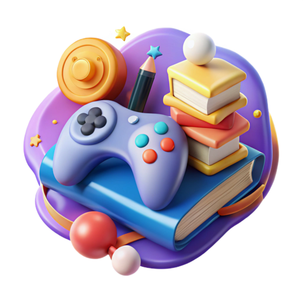 magnificent contemporary Game Based Learning Icon Game Controller and Learning Materials Isolated detailed png