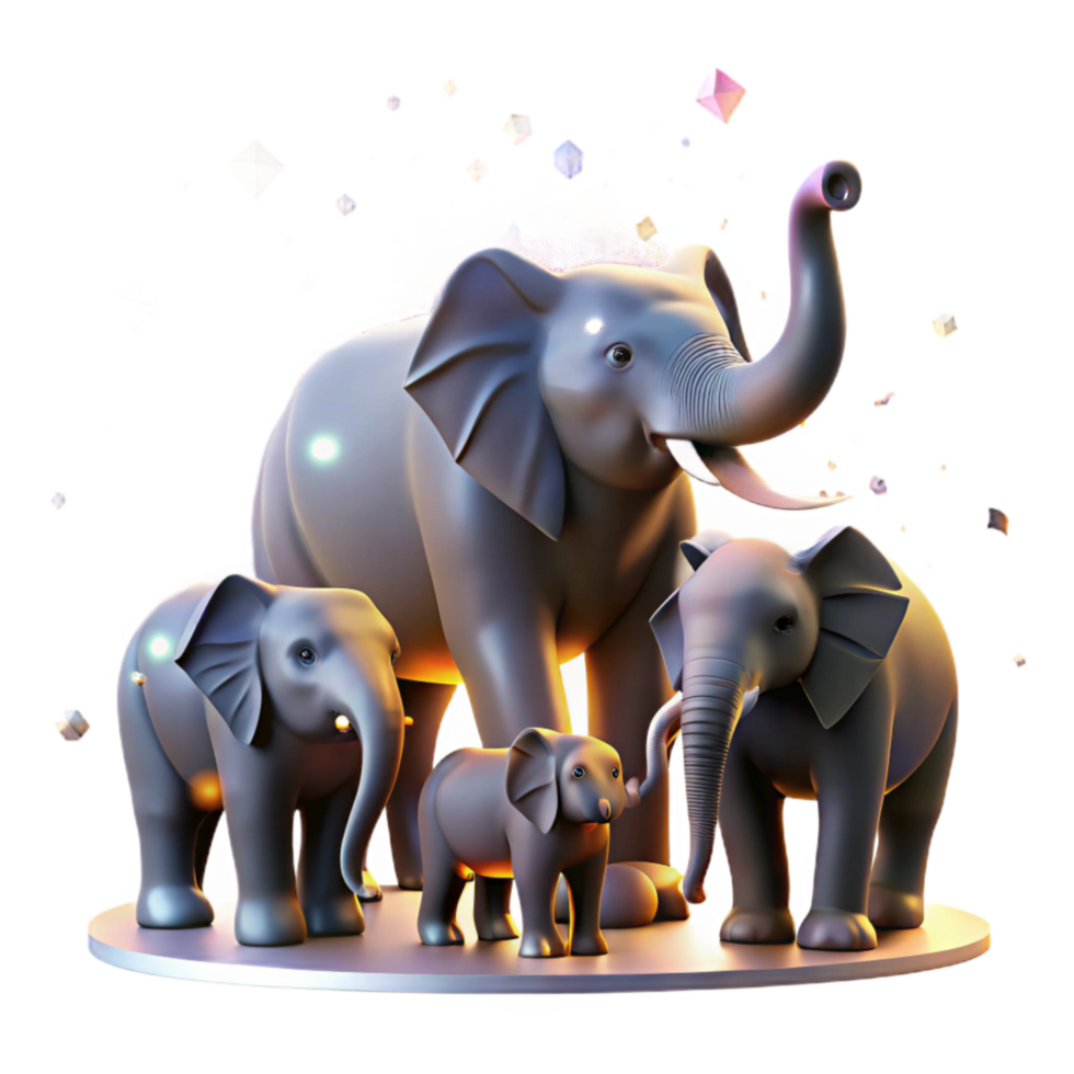 vibrant minimalist Elephant Family Silhouette Dawn Light Isolated premium png