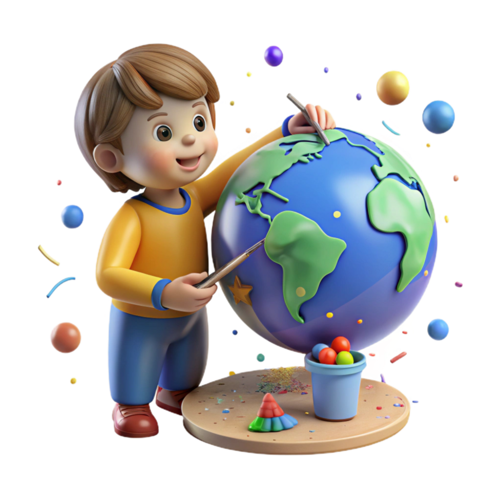 elegant modern Child Drawing Picture of Earth Isolated Element png