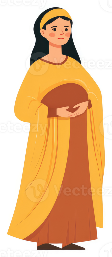 A pregnant woman in traditional attire, embracing her burgeoning belly. png