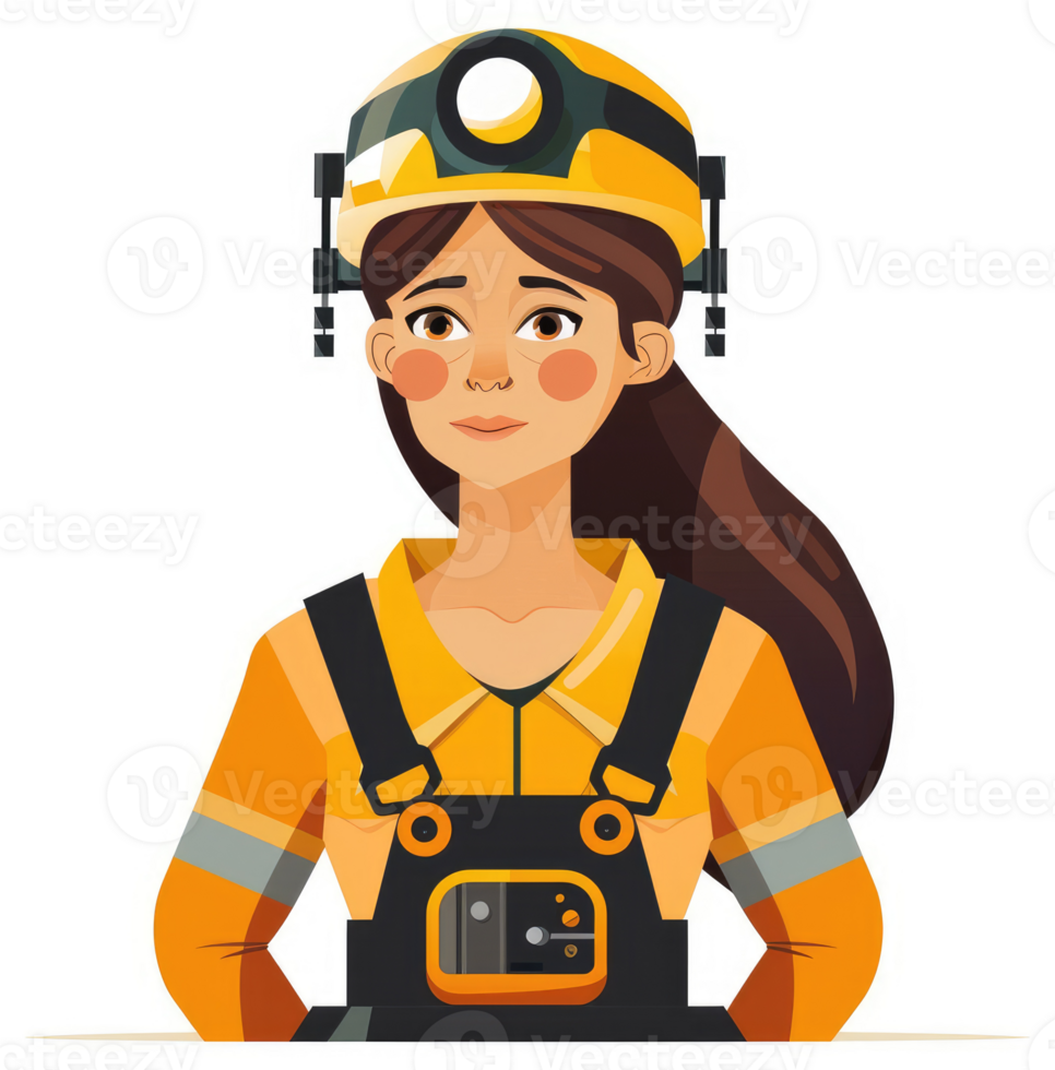 A female miner in safety gear, displaying professional competence. png