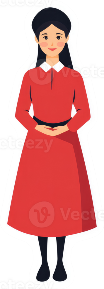 A stylized illustration of a woman in a red dress. png
