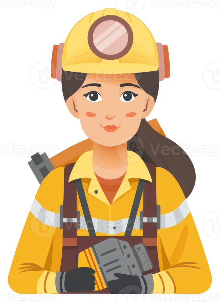 A female miner in protective gear, holding equipment. png