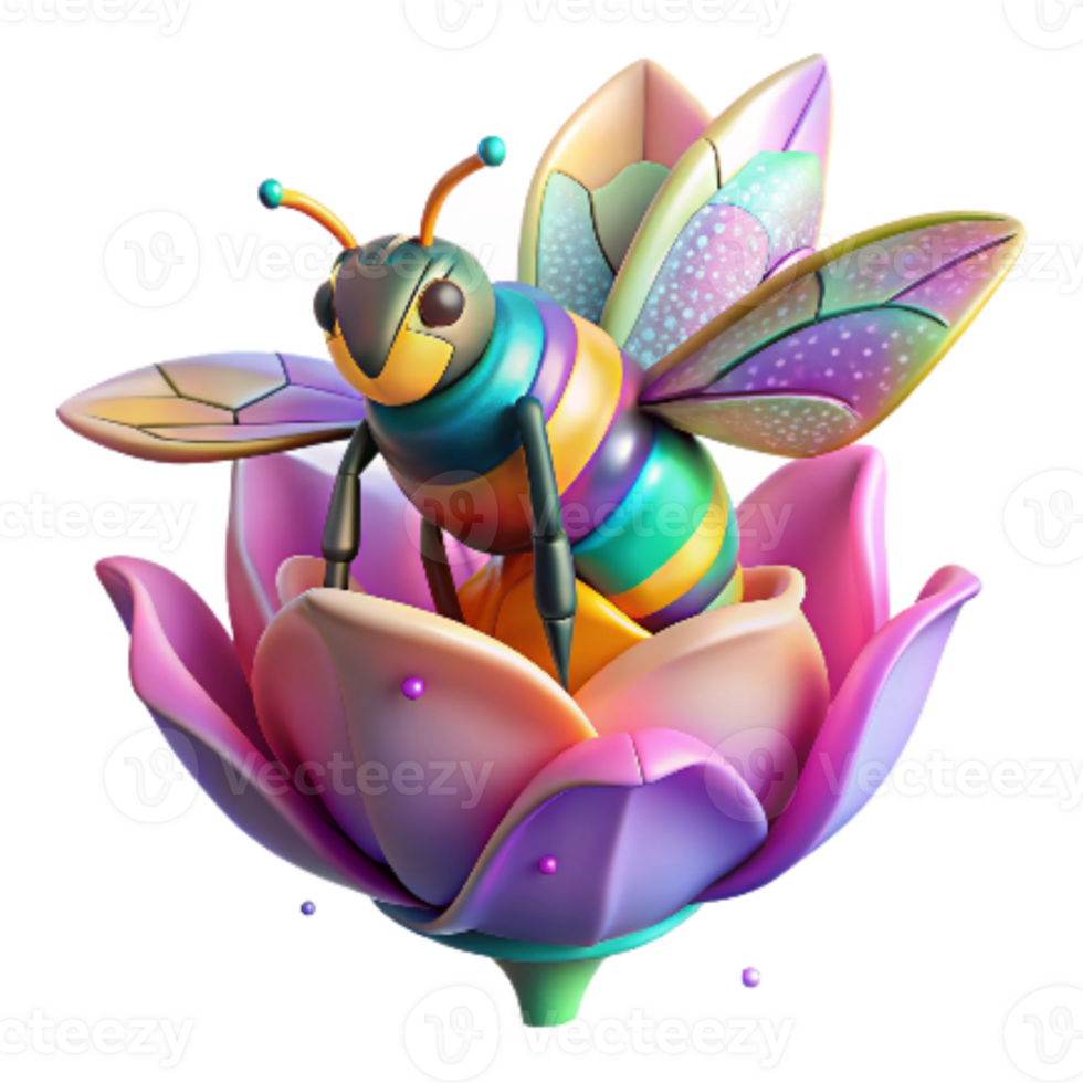 stunning rustic Brightly Colored Bee on Orange Blossom Isolated premium png