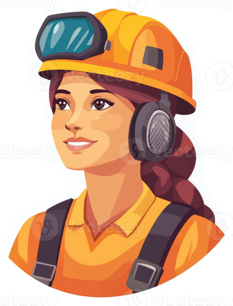A female worker in protective gear, possibly a miner or construction worker. png