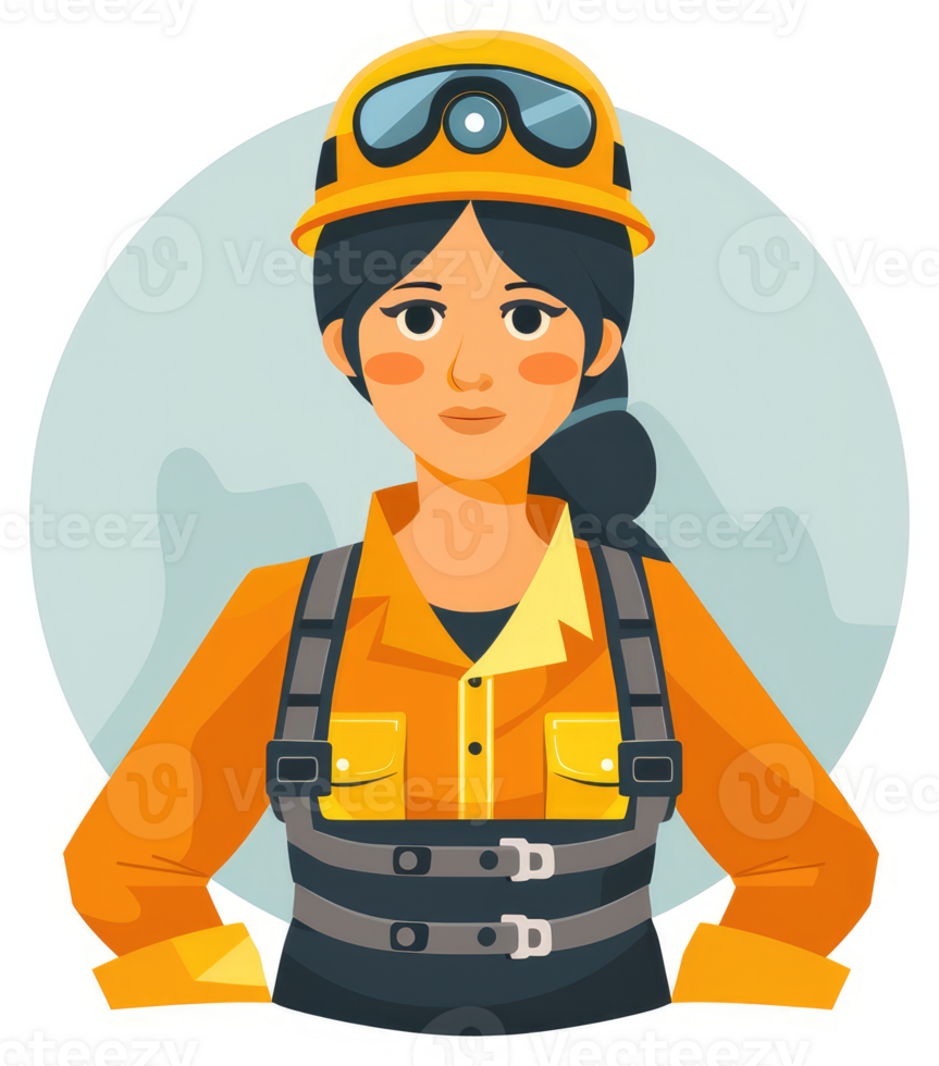 A female professional wearing protective gear and a headlamp. png