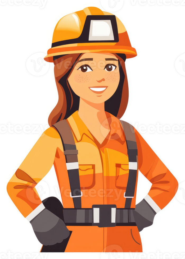 A smiling woman in protective orange workwear. png