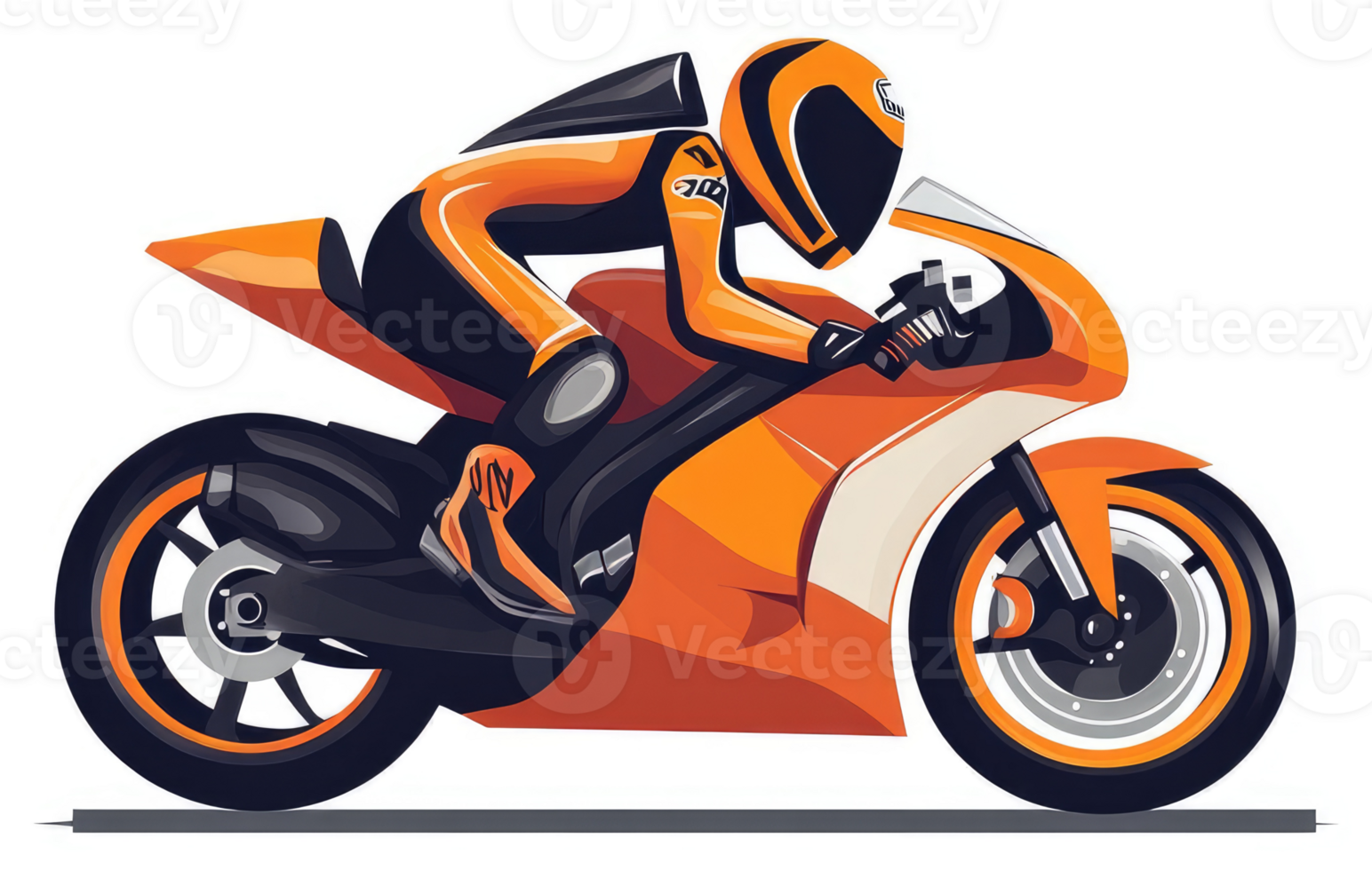 A vibrant orange motorcycle racer in motion. png