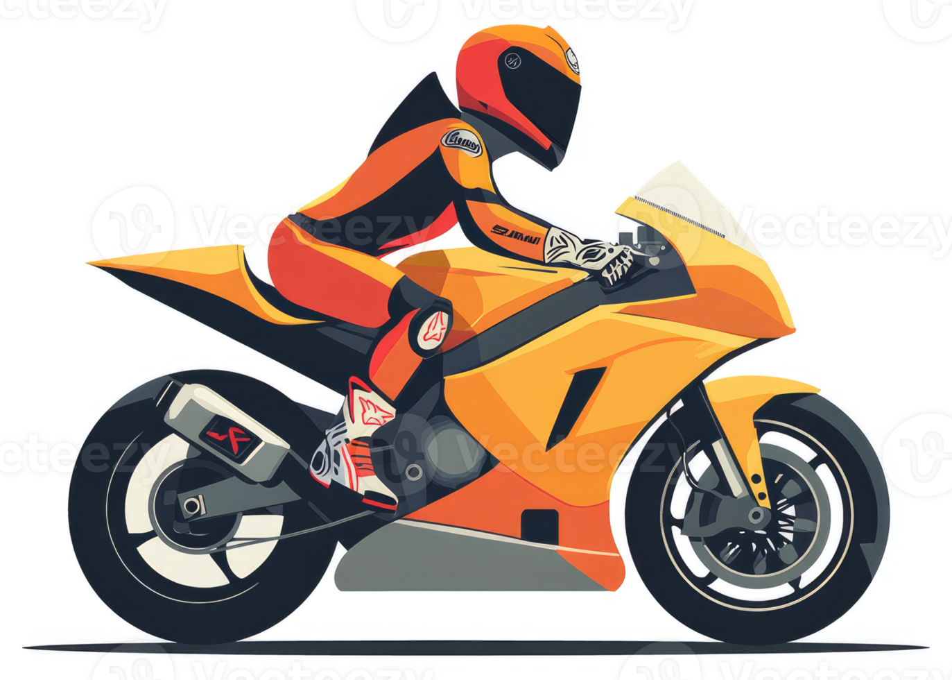 A vibrant illustration of a motorcycle racer in action. png