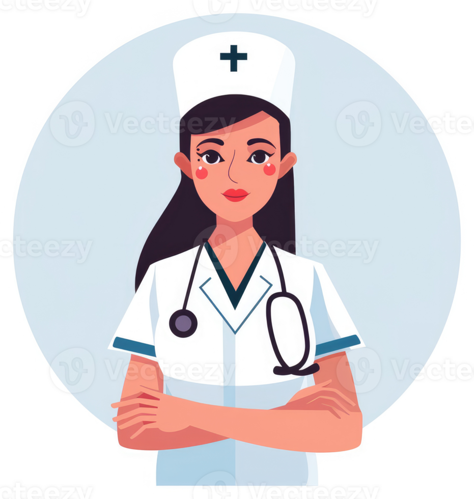 A confident female nurse in a crisp white uniform. png