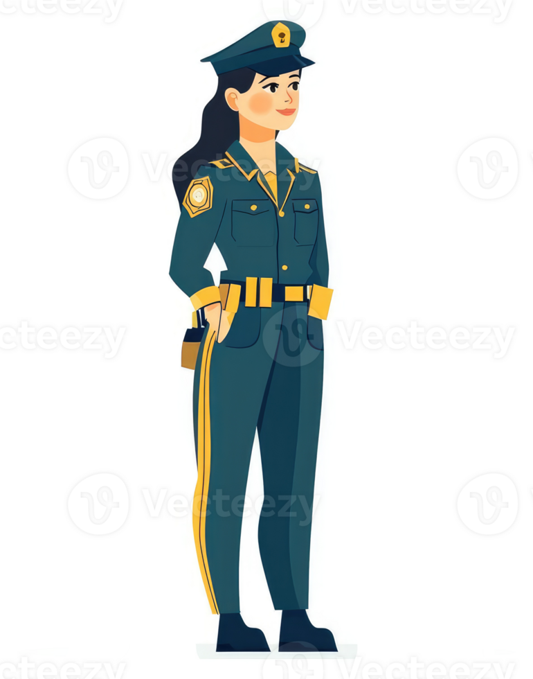 A female officer in uniform, poised and ready for duty. png