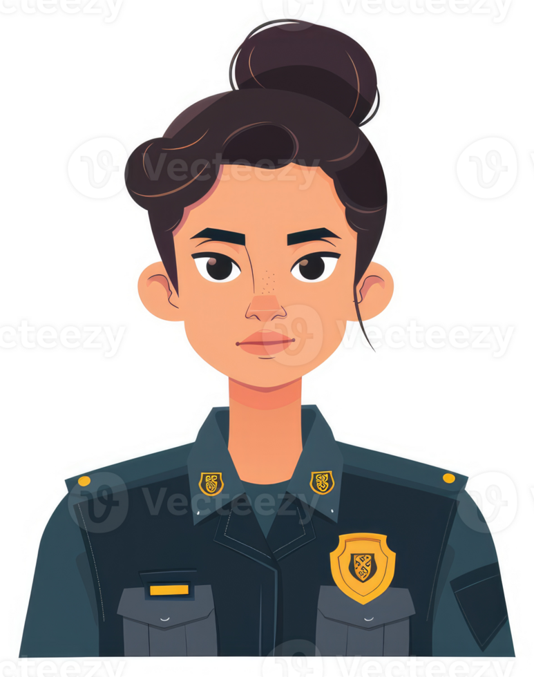 A young female officer in a navy blue uniform. png