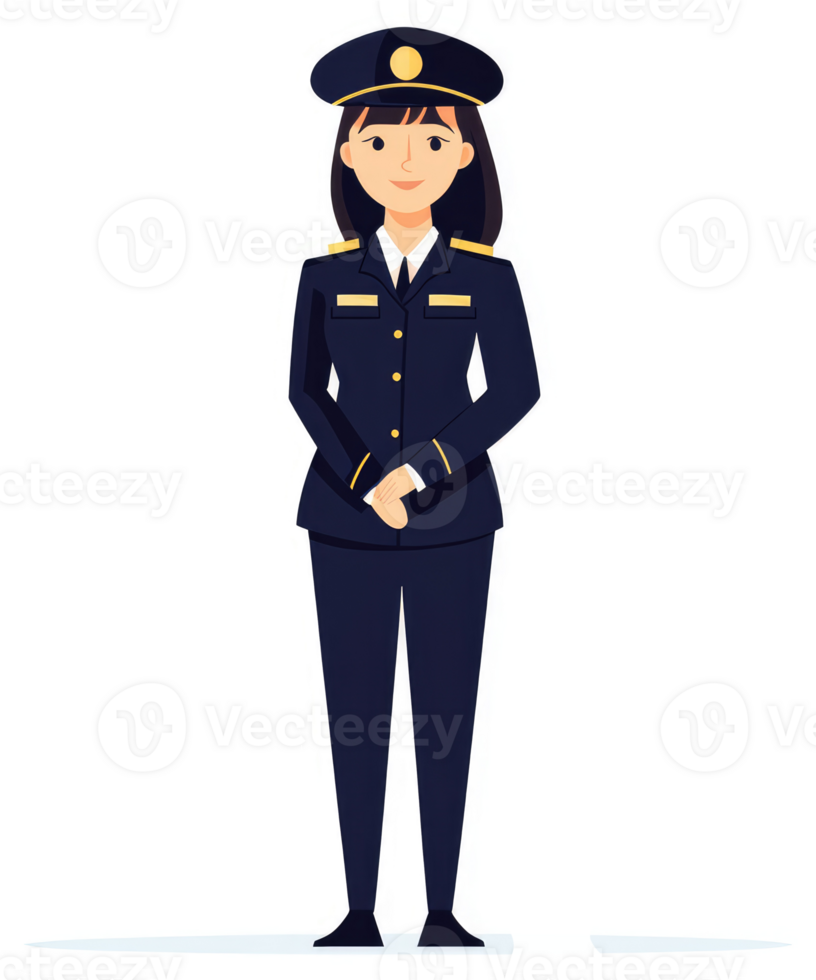 A woman in a navy blue formal uniform. png