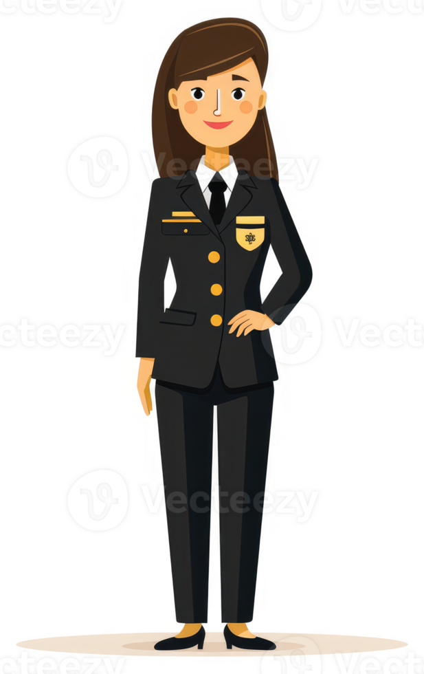 A female officer in a formal black uniform. png