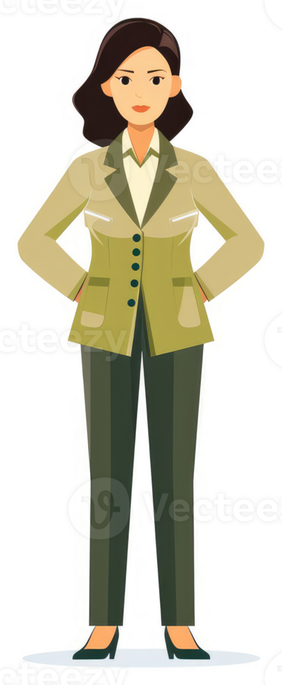 A confident woman in a light olive green business suit. png