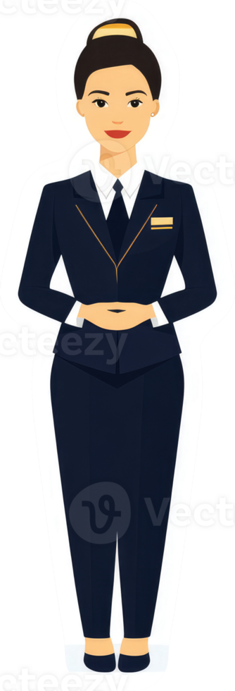 A female employee in a navy blue professional uniform. png