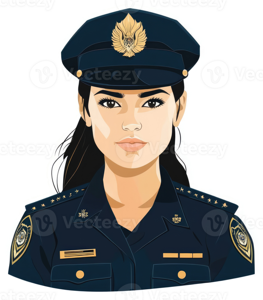 A female police officer in uniform, displaying authority and professionalism. png