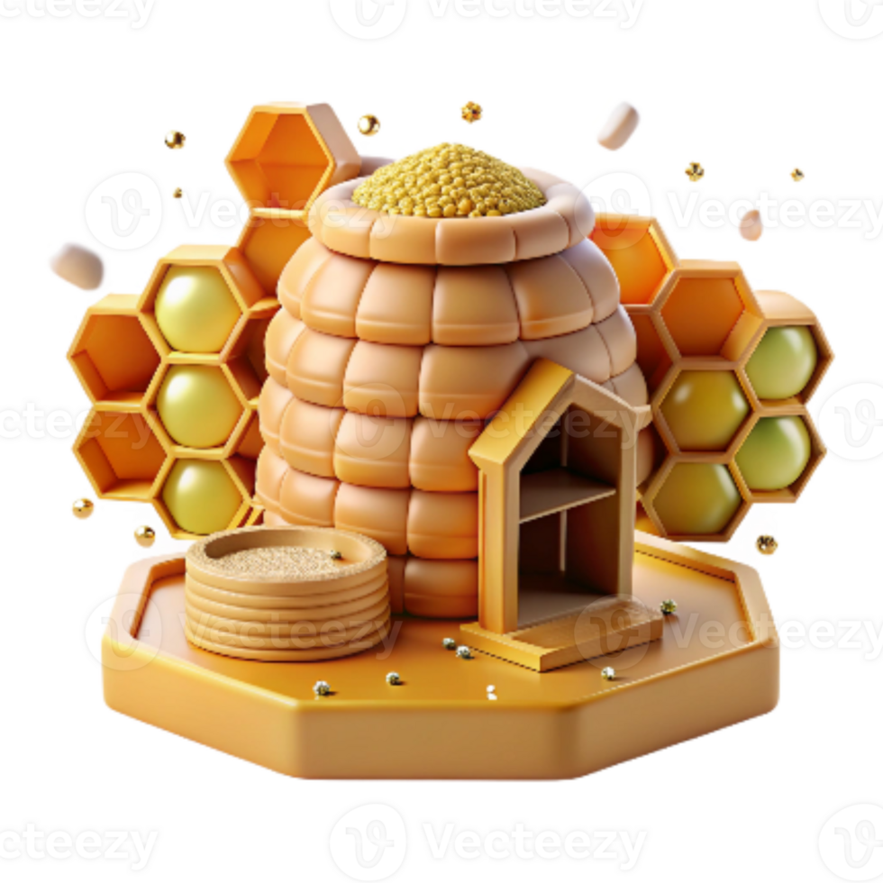 beautiful classic Beehive in Orchard Transparent Background Honeycomb Detail authentic png