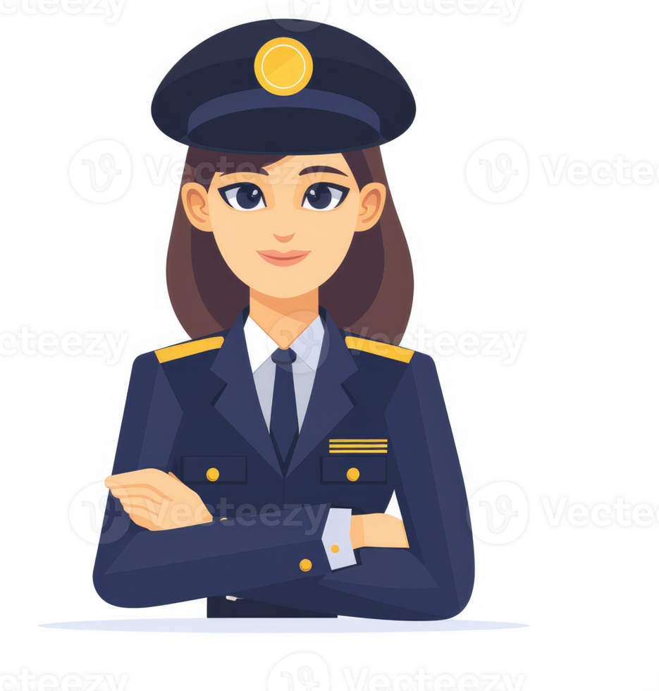 A confident female officer in uniform. png
