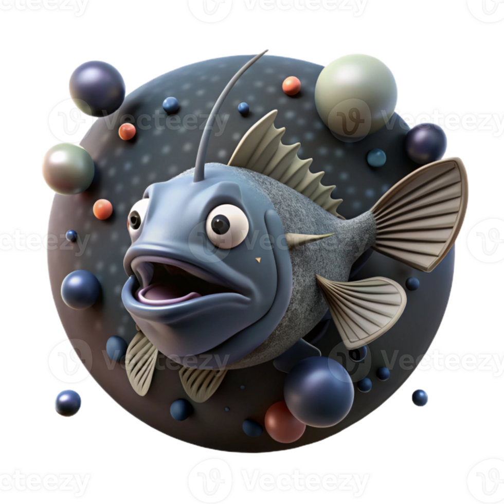 impressive artistic Anglerfish Cutout Transparent Background Dark Ocean Scene premium png