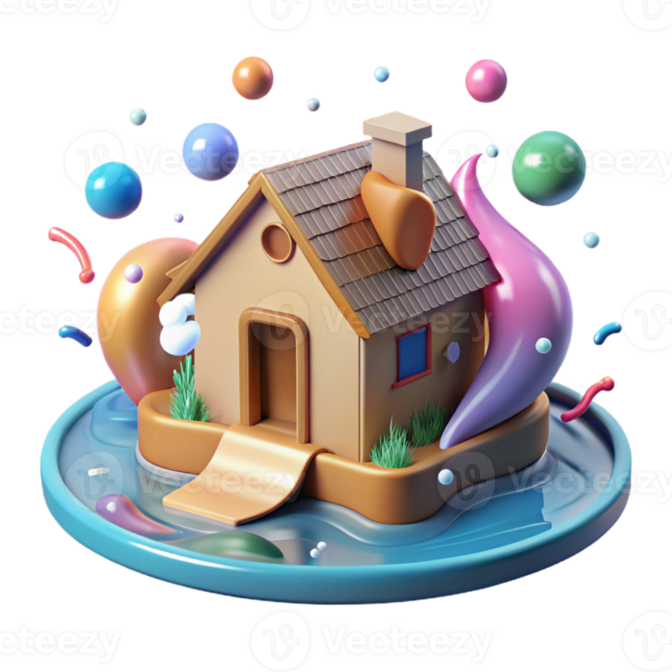 extraordinary vintage Flood Submerged House Isolated with Water Ripples png
