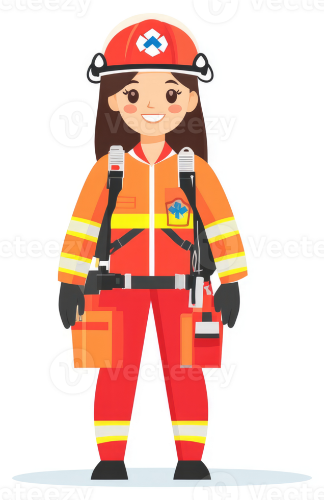 A cheerful paramedic in protective gear, ready for action. png