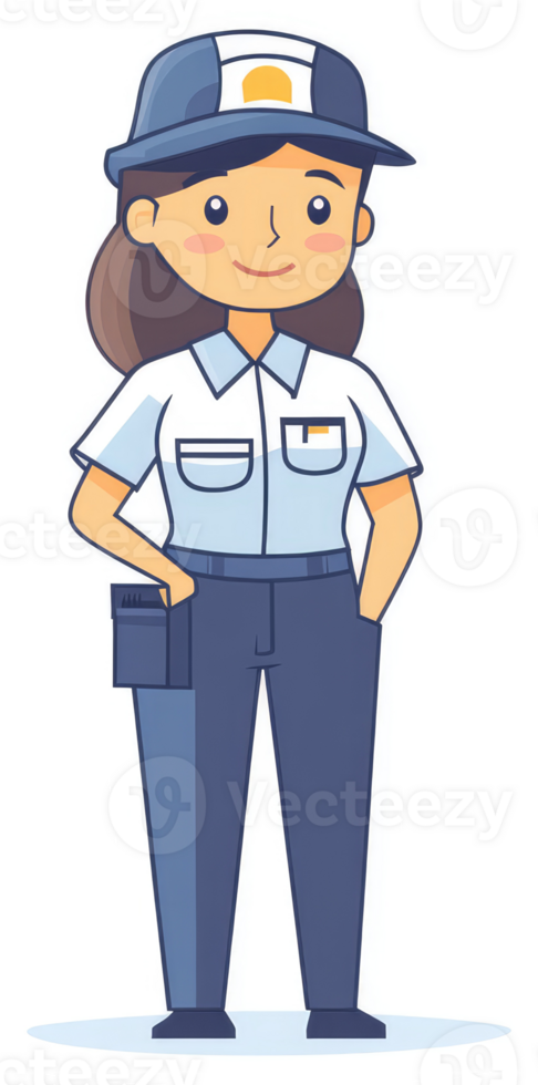 A friendly, uniformed female figure in a light-blue uniform. png