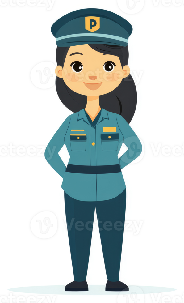 A friendly cartoon female security guard in a teal uniform. png