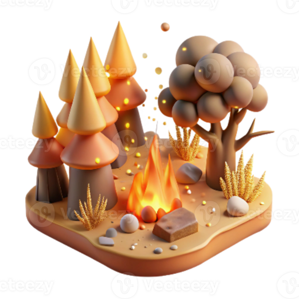 beautiful traditional Deforestation Scene Burning Trees Transparent Background Warm Tones genuine png