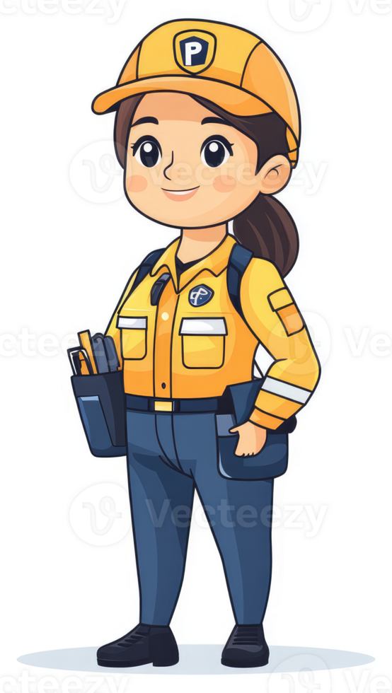 A friendly cartoon depiction of a female parking attendant. png