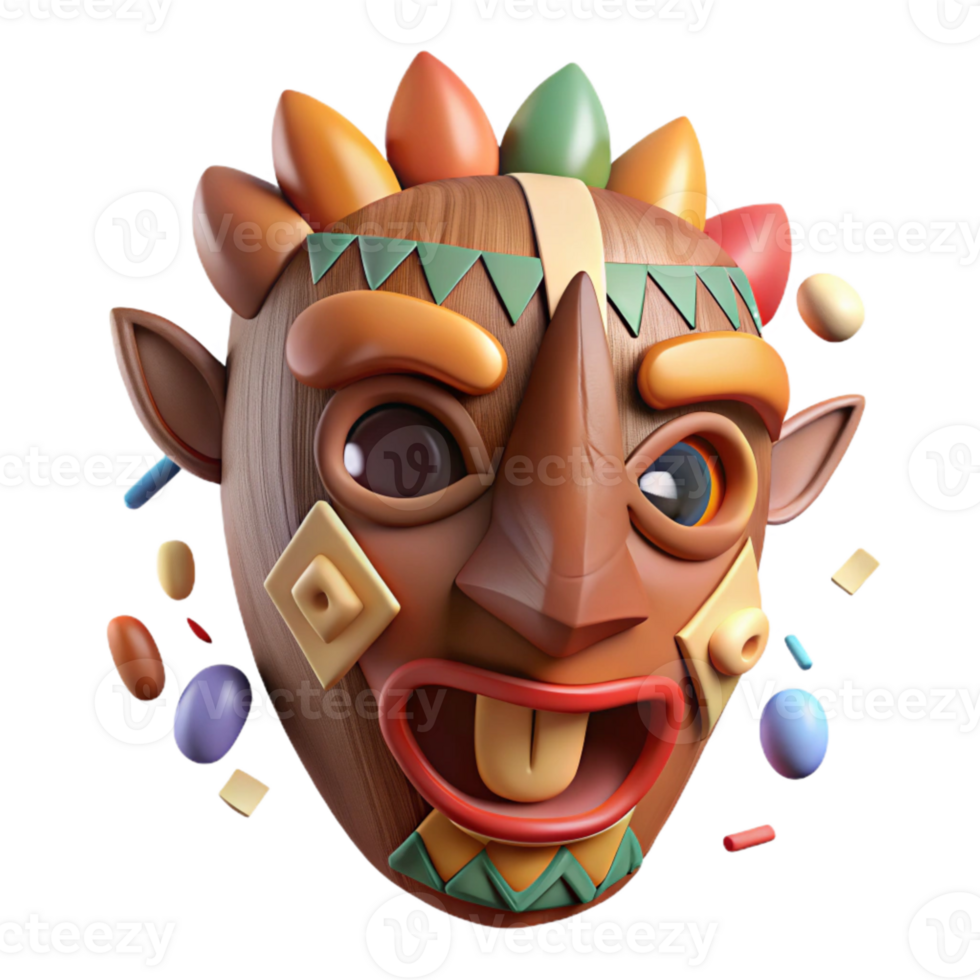 extraordinary modern Carved Wooden Mask with Animal Features Cutout original png