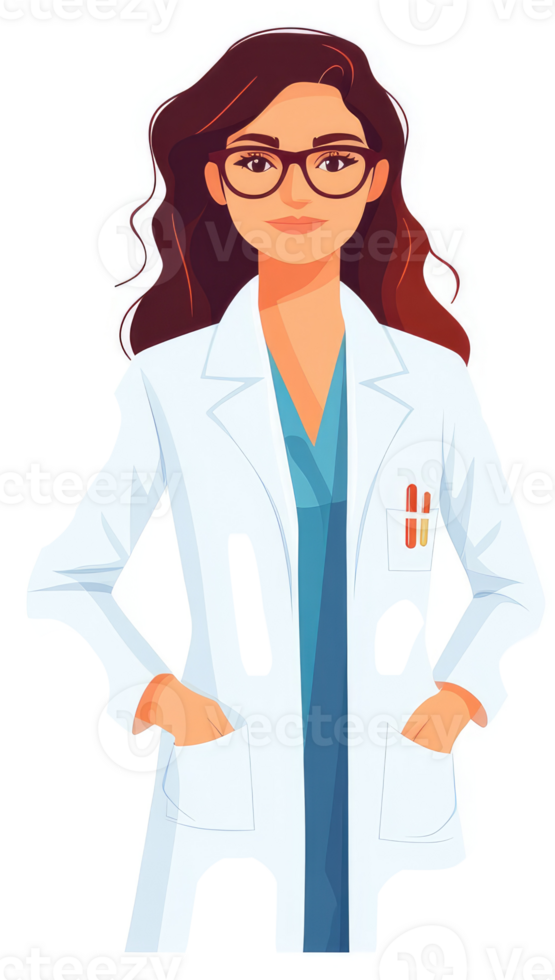 A female doctor in a white coat, ready to provide care. png
