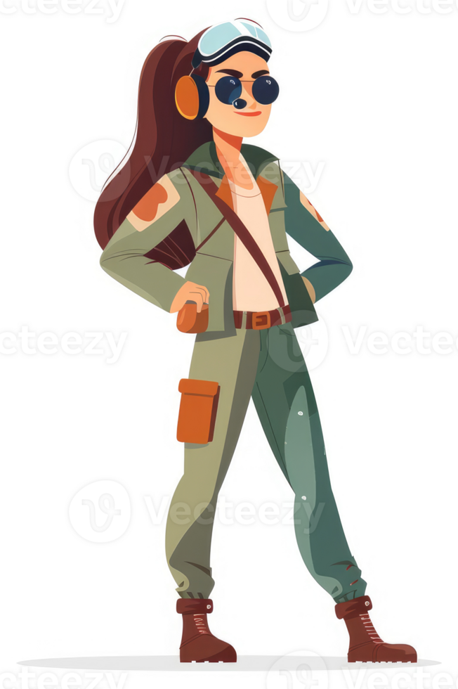 A confident female adventurer in durable outdoor gear. png