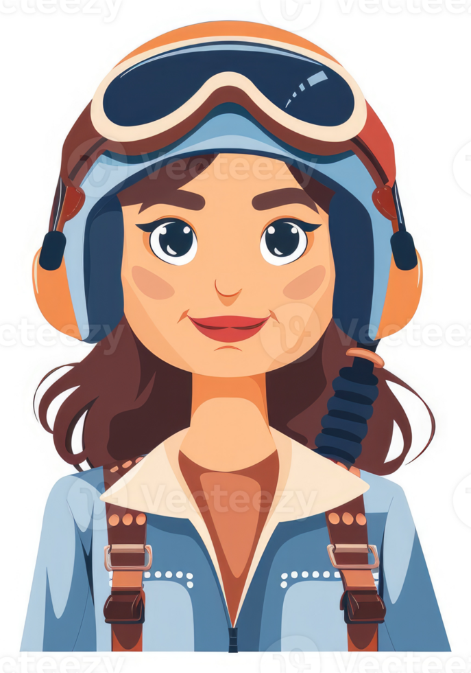 A cartoon illustration of a female aviator in a light blue flight suit. png