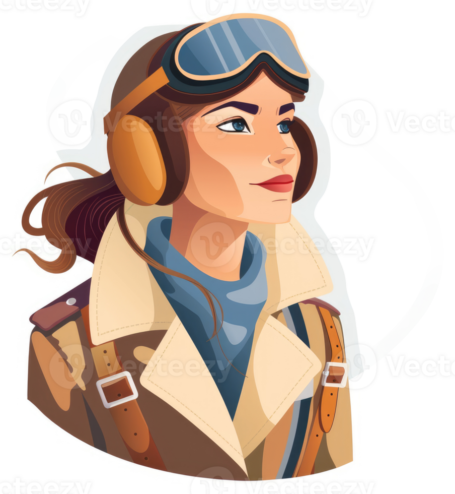 A female aviator in a warm, stylish winter coat. png