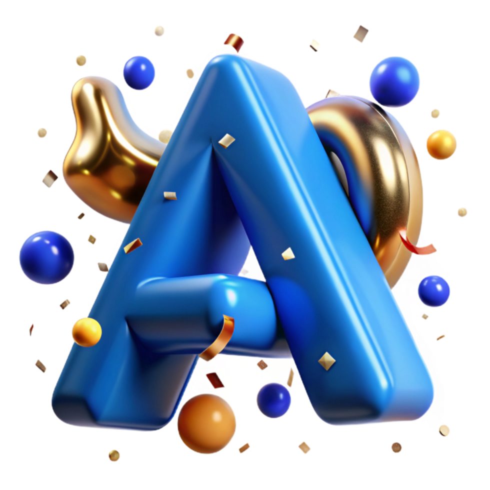 vibrant artistic D Rendered Letter a Isolated Blue Metallic Finish exclusive png