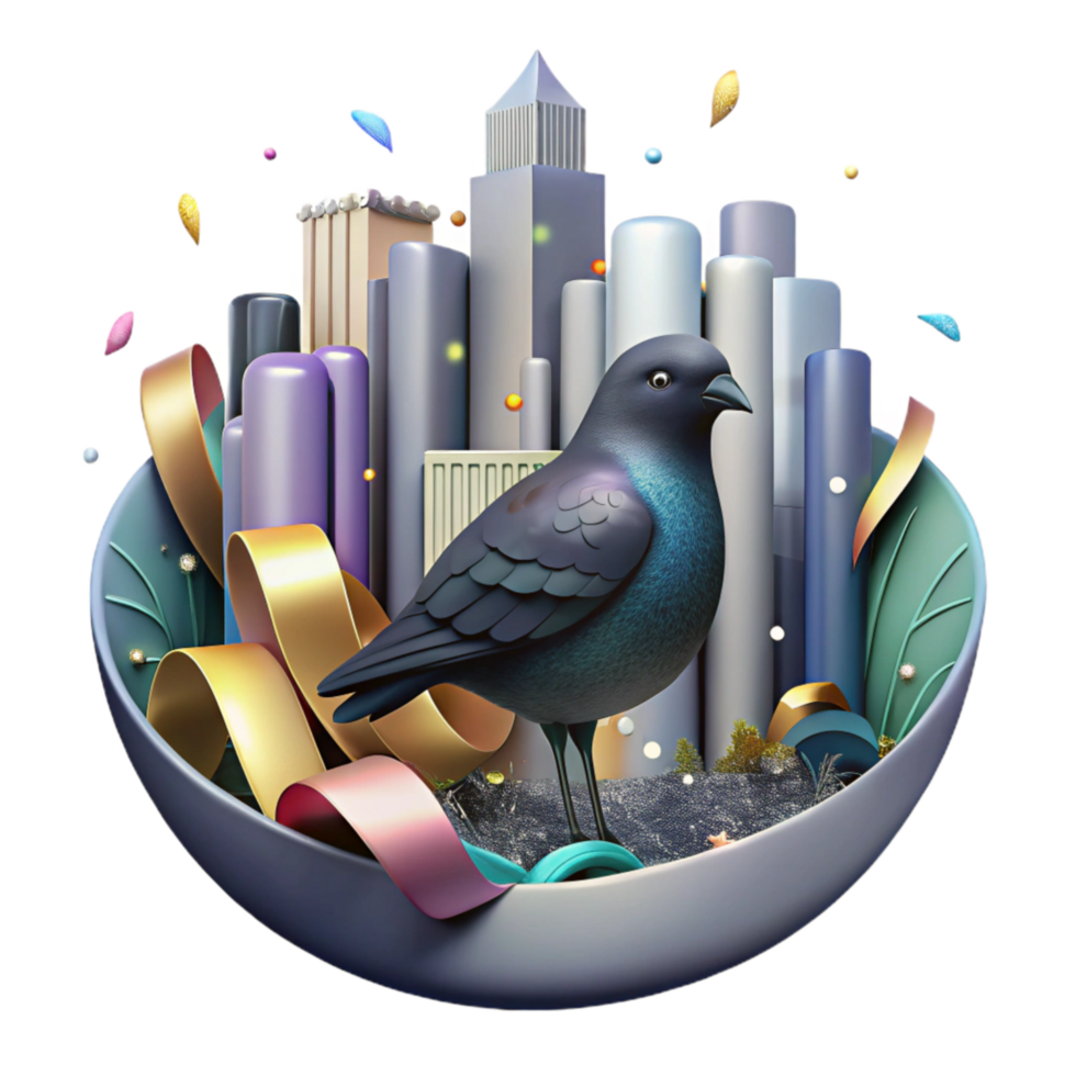 vibrant classic Bird Silhouette with City Skyline Isolated Element exclusive png