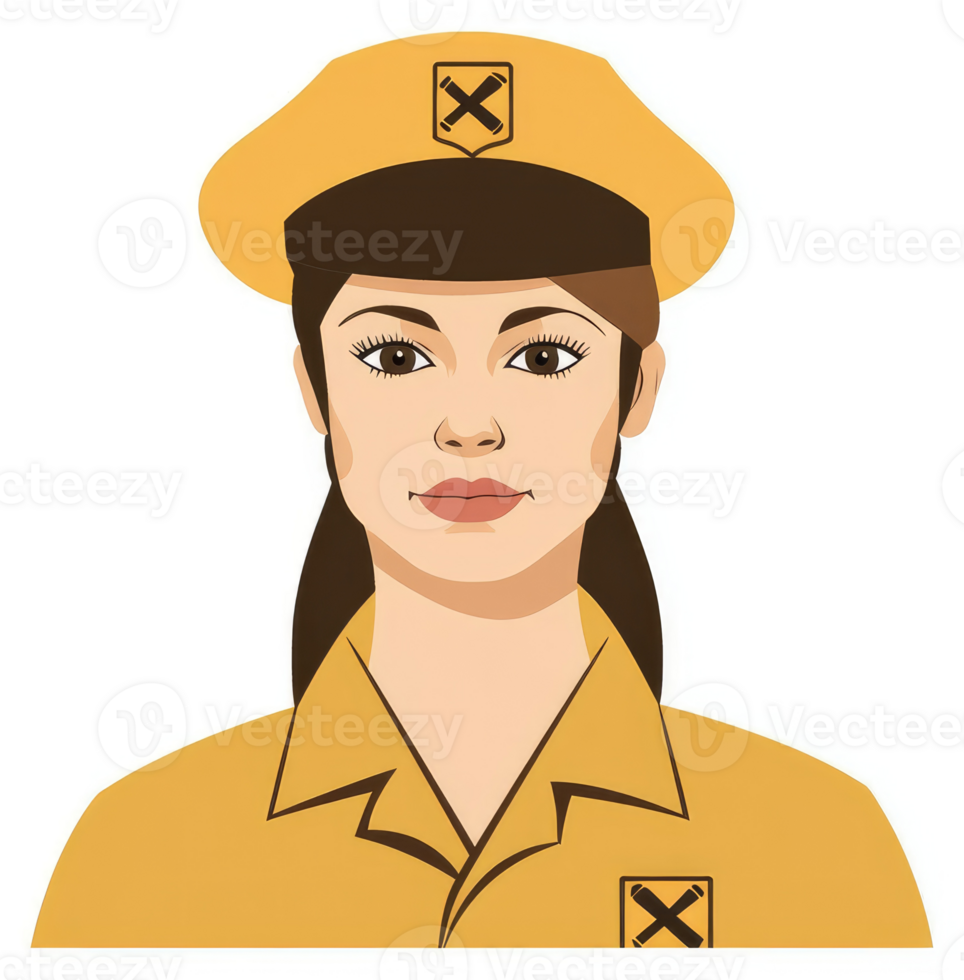 Illustration of a woman in a yellow uniform with a cap. png