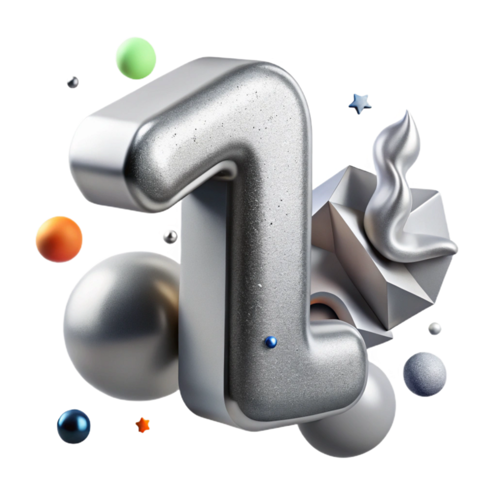 dramatic minimalist D Rendered Number 1 Isolated Silver genuine png