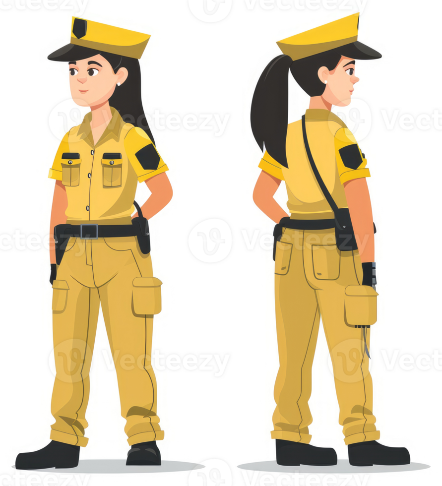 Two female security guards in yellow uniforms. png