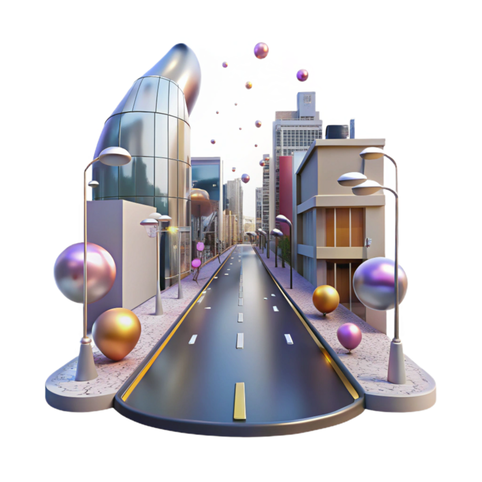 magnificent modern City Street with Reflections Isolated Element detailed png