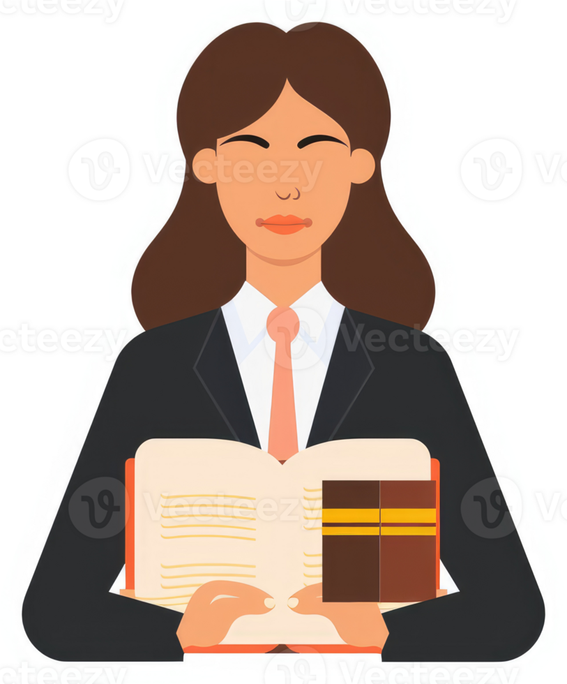 A woman in business attire holding religious texts. png