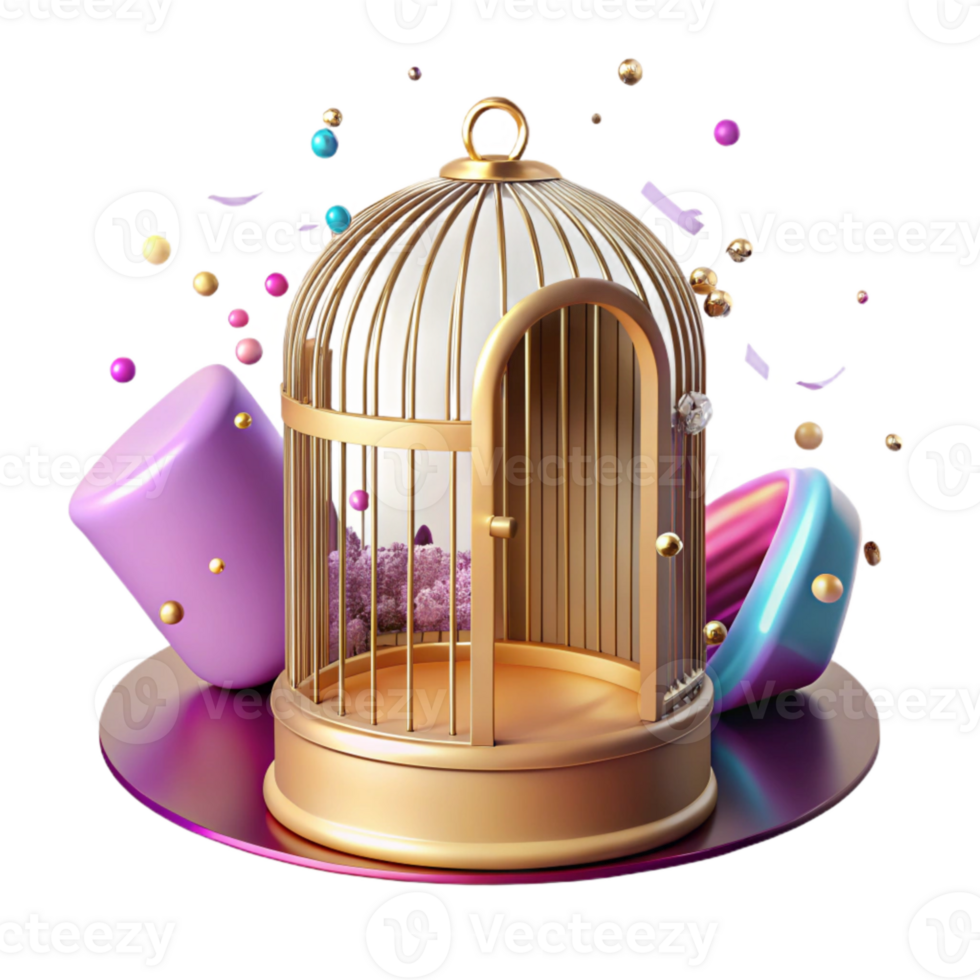 elegant artistic Empty Birdcage with Open Door with Transparent Background high quality png