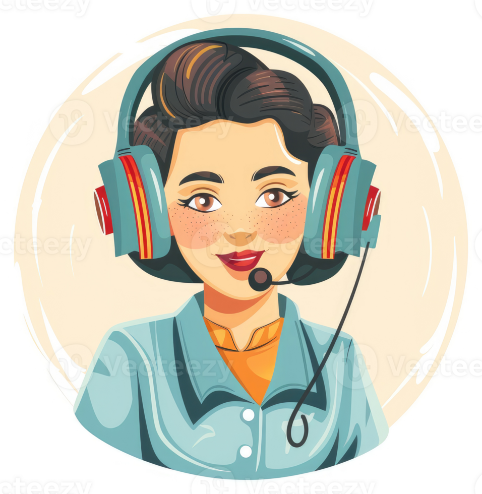A friendly customer service representative wearing headphones and a microphone. png